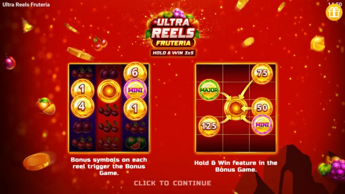 Ultra Reels Fruteria - menu iniziale e pulsante di avvio