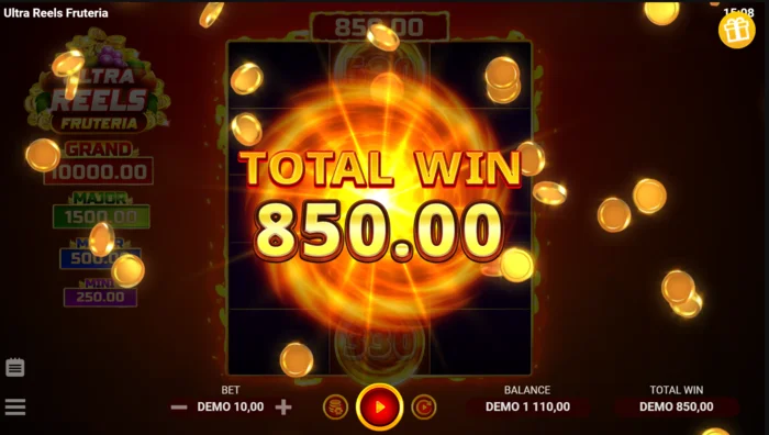Ultra Reels Fruteria - schermata finale con il premio raccolto