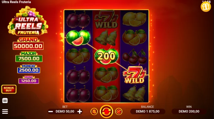 Ultra Reels Fruteria - linea di pagamento con un sette d'oro